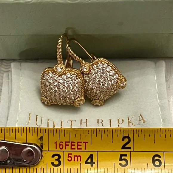 Judith Ripka Pave Diamonique Gold Clad Leverback Earrings Olivia - Picture 4 of 4
